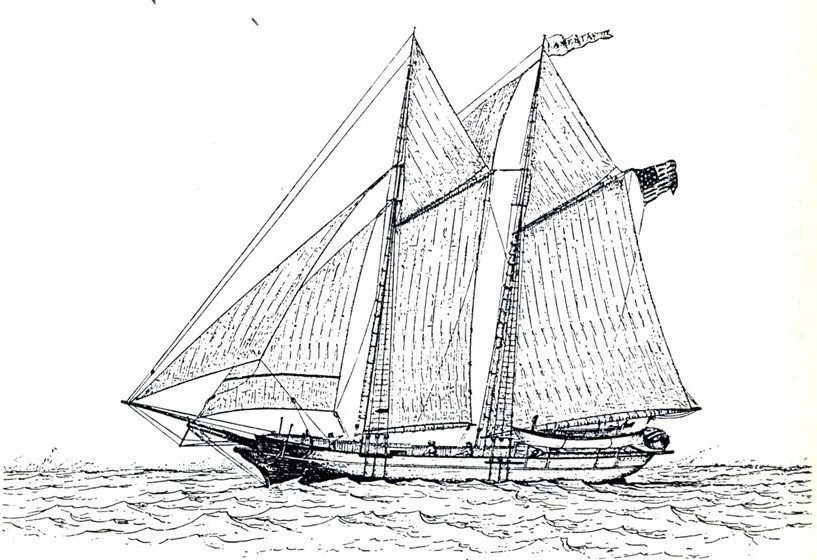 line drawing of a whaleship