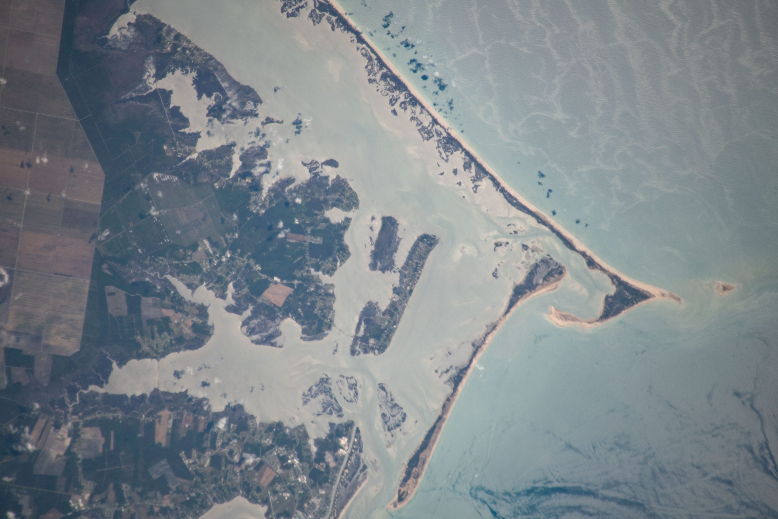 aerial view of part of the North carolina coastline centered on cape lookout region