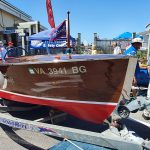 wooden boat selected best classic inboard power on a trailer in the street